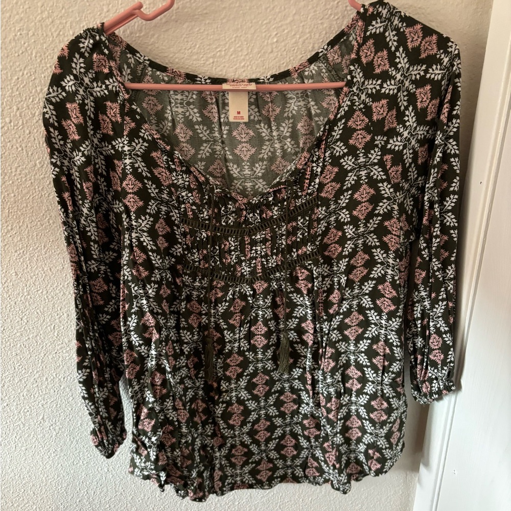 Medium size Mossimo brand Green blouse with 3/4 length sleeves